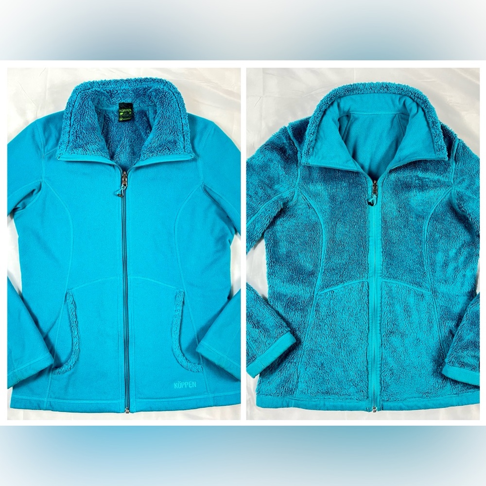 Womens Koppen Medium Reversible Fleece Aqua Blue Jacket Gorpcore Outdoors Hiking